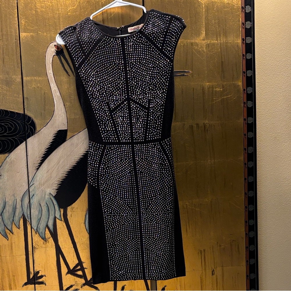 Rebecca Taylor Black Knit Silver Studded Cocktail Dress